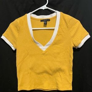 Forever 21 small yellow with white trim crop top